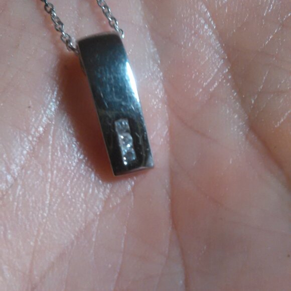 Simulated Diamond Bar Pendant Sterling Silver Necklace - Picture 11 of 13